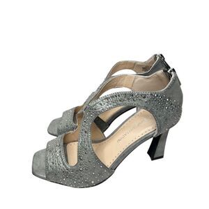 Adrienne Vittadini Sandals Size 6 Gray Beaded Open Toe‎ High Heel Back Zip